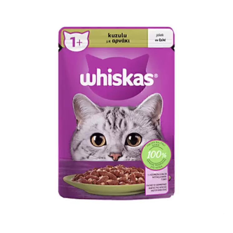 پوچ گربه ویسکاس با طعم گوشت بره در ژله Whiskas Lamb in Jelly وزن 85 گرم