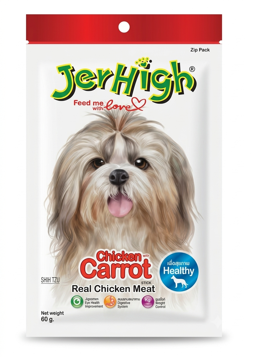 تشویقی سگ با طعم مرغ با هویج جرهای Jerhigh Chicken With Carrot Sticks وزن 60 گرم