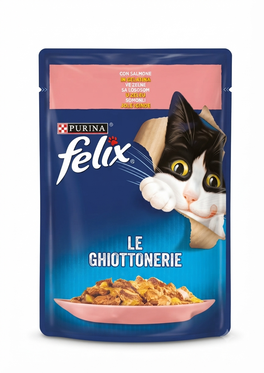 پوچ گربه فلیکس با طعم ماهی سالمون در ژله Felix Appetizing pieces Salmon in Jelly وزن 85 گرم