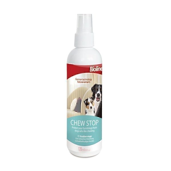 اسپری استاپر و ضد جویدن سگ بایولاین Bioline Chew Stop Dog Spray Natural Extracts حجم 120 میلی‌لیتر