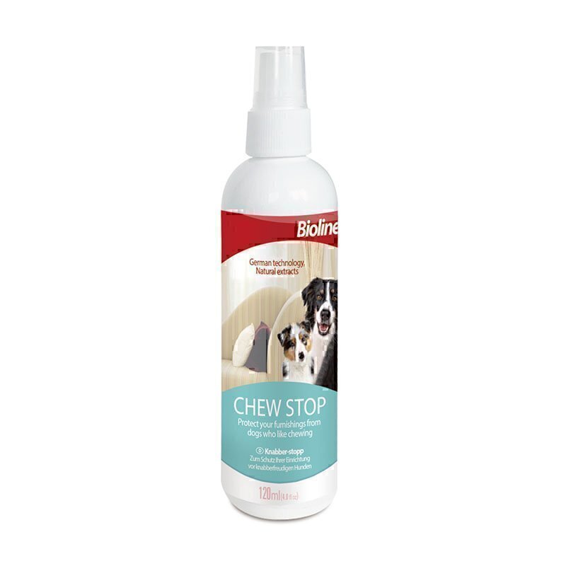 اسپری استاپر و ضد جویدن سگ بایولاین Bioline Chew Stop Dog Spray Natural Extracts حجم 120 میلی‌لیتر