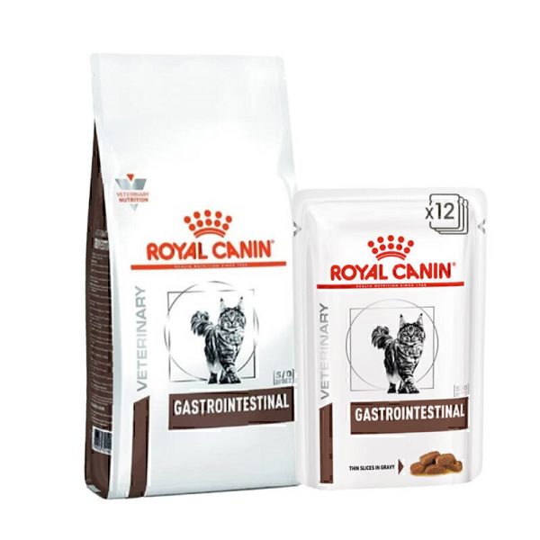 بسته غذای خشک و تر گربه رویال کنین Royal Canin Gastrointestinal وزن 2 کیلوگرم و 85 گرم
