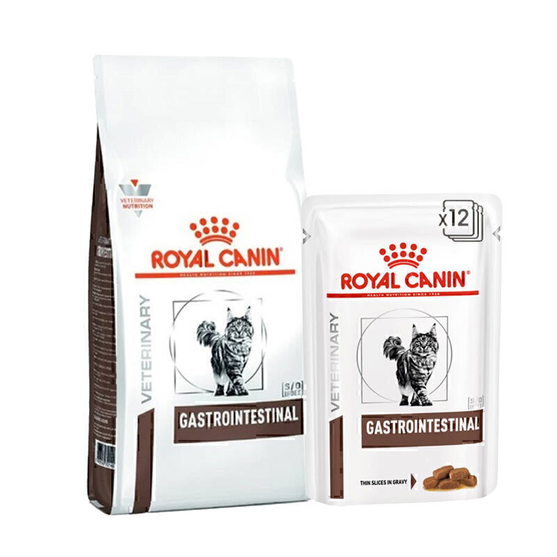 بسته غذای خشک و تر گربه رویال کنین Royal Canin Gastrointestinal وزن 2 کیلوگرم و 85 گرم