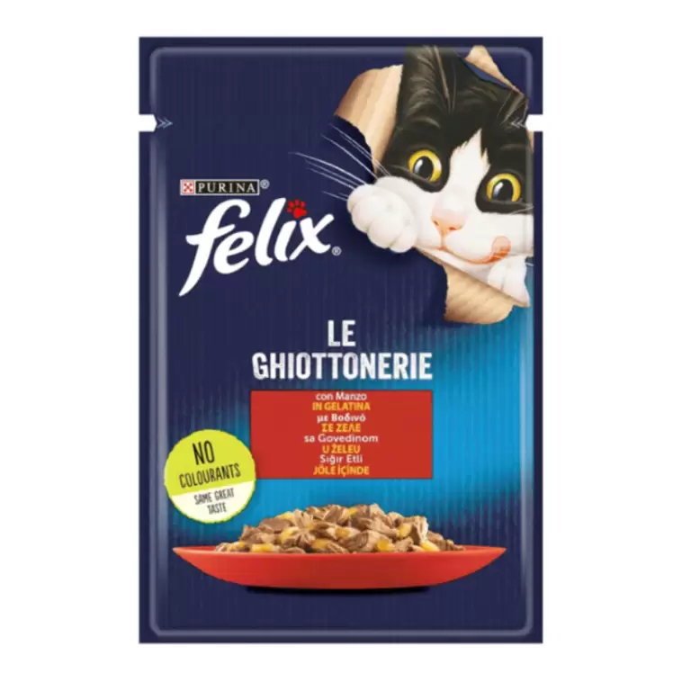 پوچ گربه فلیکس با طعم گوشت گاو در ژله Felix Beef in Jelly وزن 85 گرم