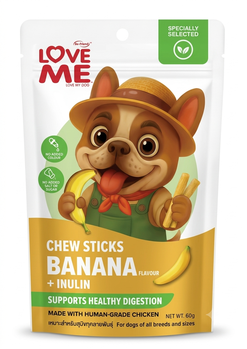 تشویقی سگ لاو می طعم موز Love Me Banana Dog Treat Sticks وزن 60 گرم