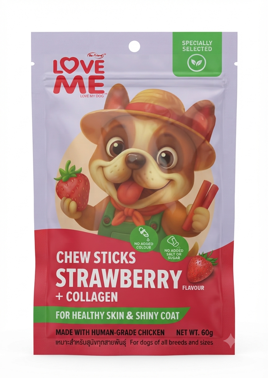 تشویقی سگ لاو می طعم توت فرنگی Love Me Strawberry Dog Treat Sticks وزن 60 گرم