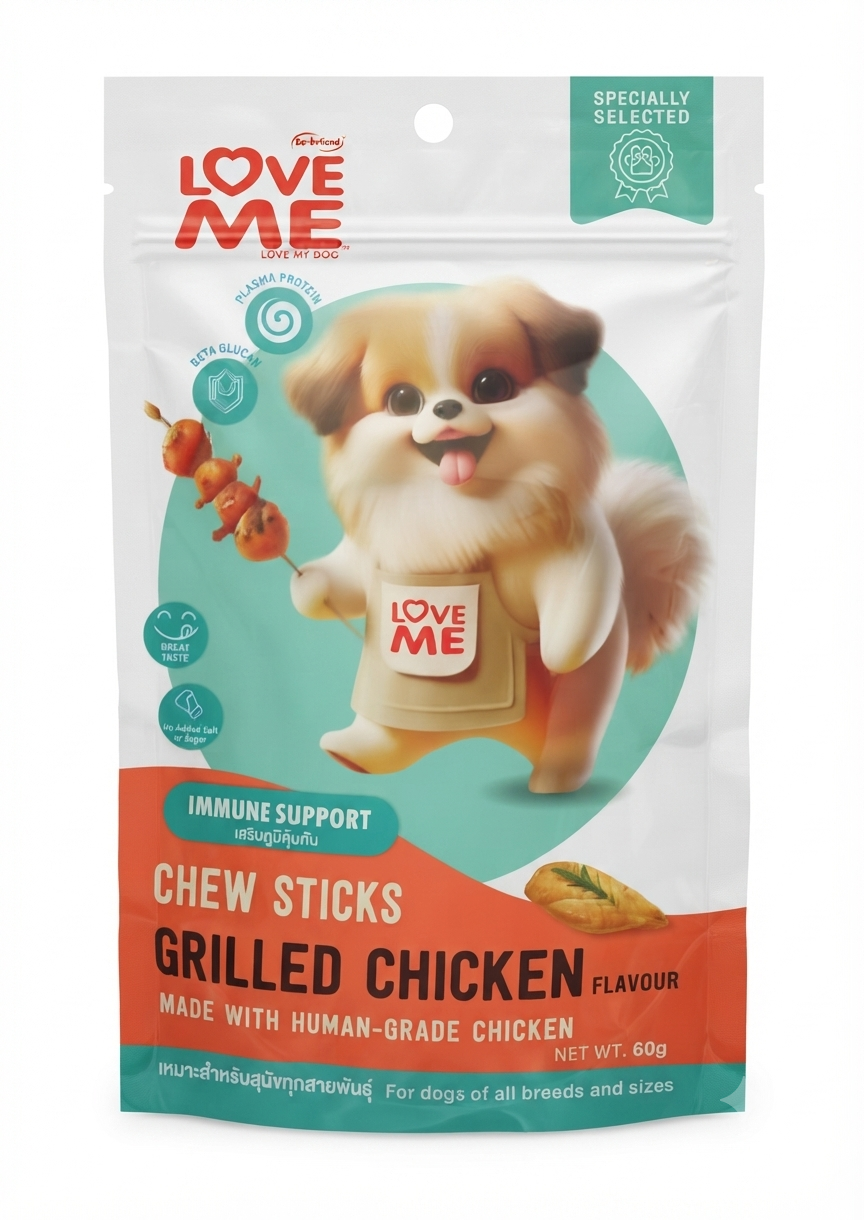 تشویقی سگ لاو می طعم مرغ گریل شده Love Me Grilled Chicken Dog Chew Sticks وزن 60 گرم