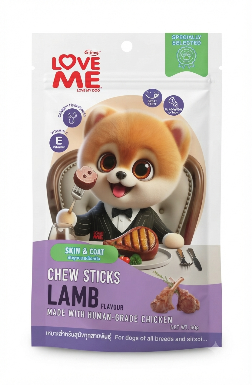 تشویقی سگ لاو می طعم بره Love Me Lamb Dog Chew Sticks وزن 60 گرم
