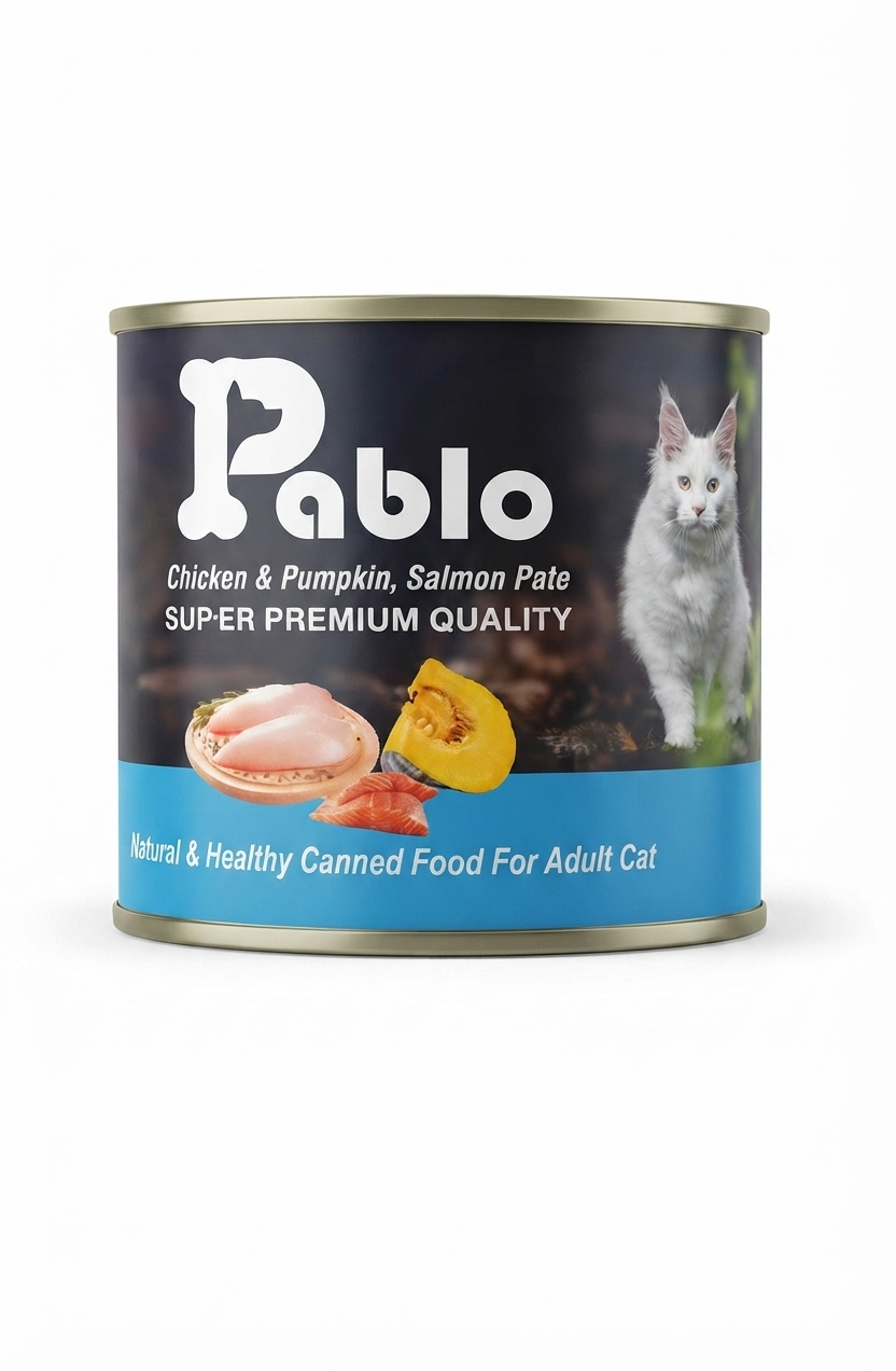کنسرو گربه بالغ پابلو طعم مرغ و سالمون و کدو تنبل Pablo وزن 800 گرم