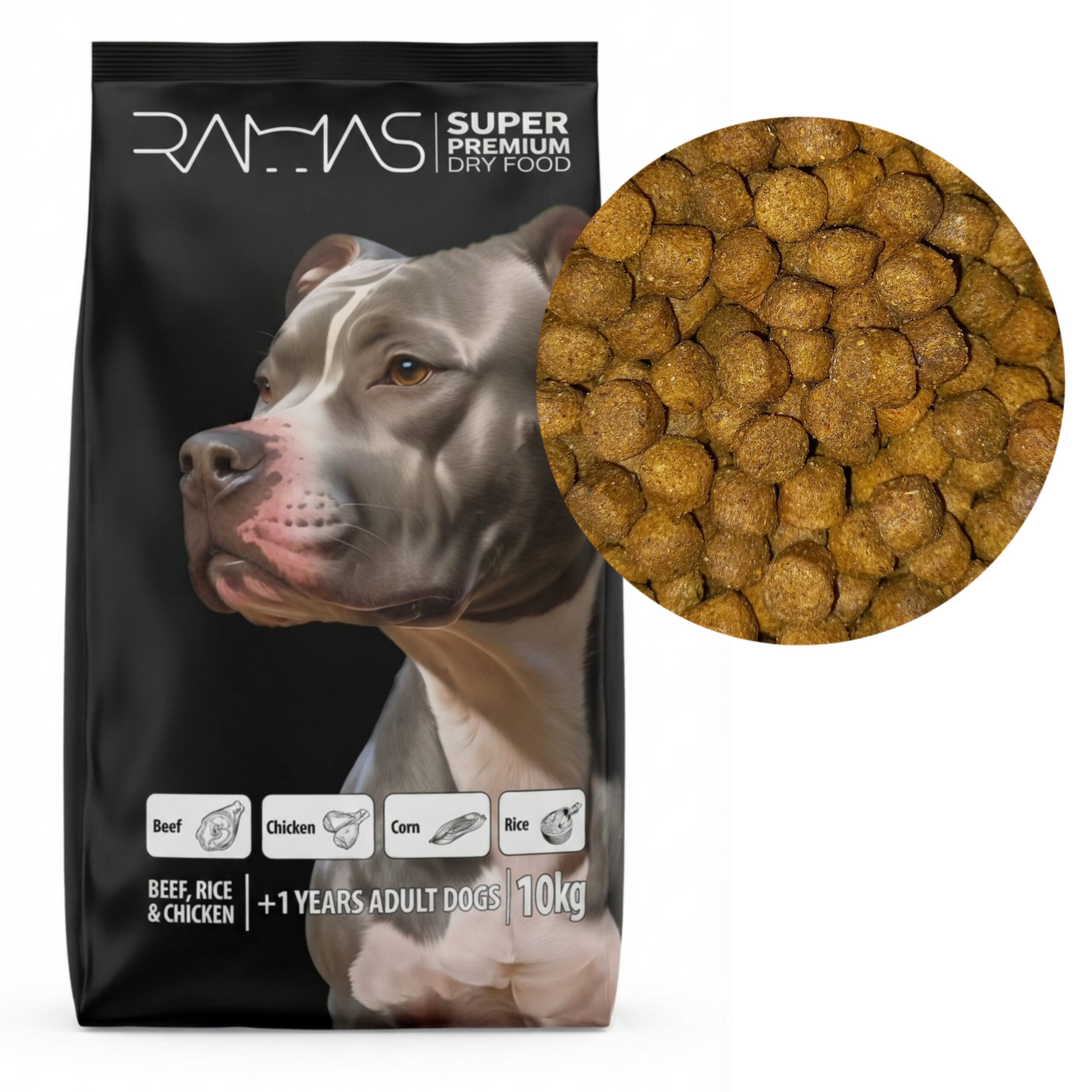 غذای خشک سگ بالغ نژاد متوسط و بزرگ راماس سوپر پرمیوم Ramas Medium & Large Adult Dog Food وزن 1 کیلویی فله