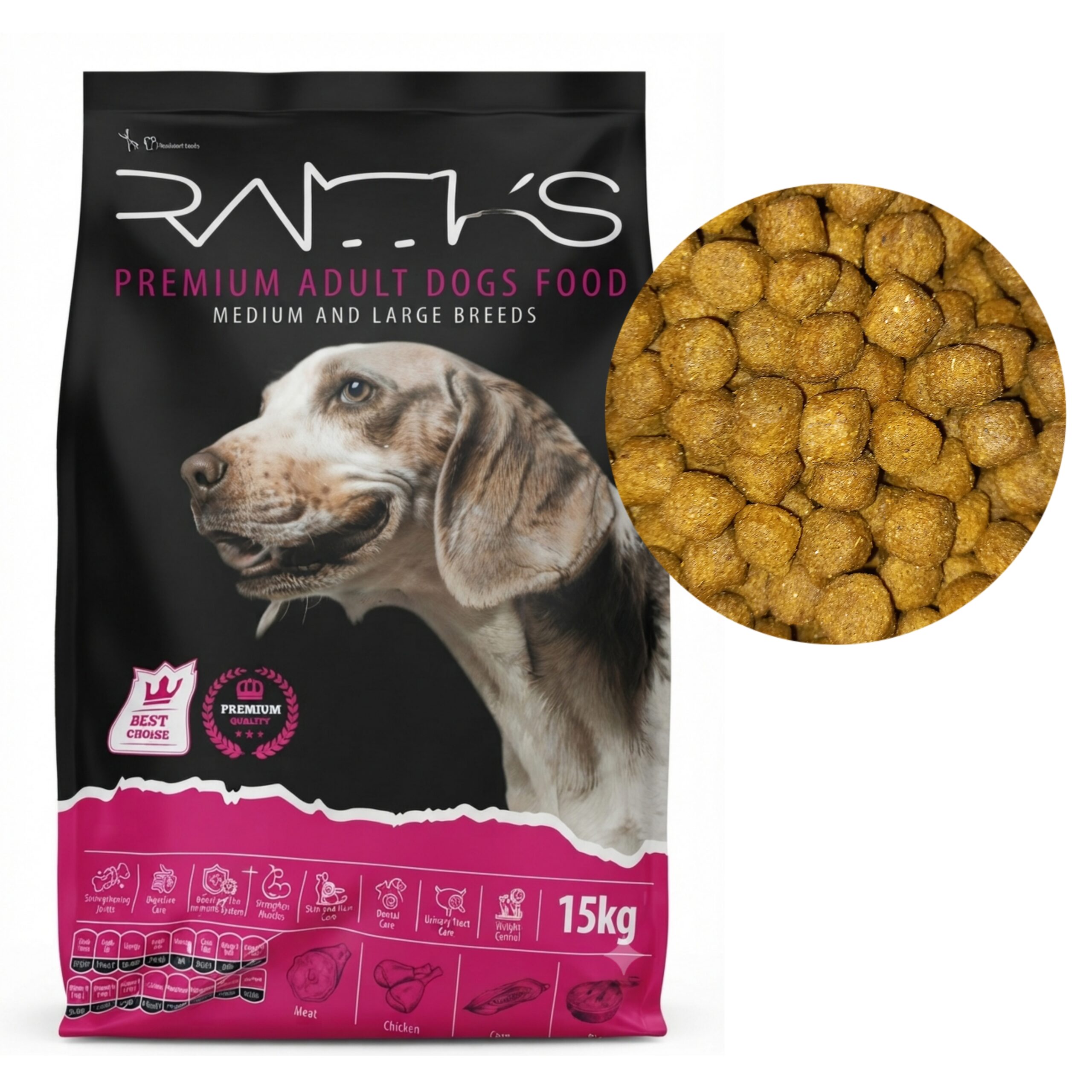 غذای خشک سگ بالغ نژاد متوسط و بزرگ راماس پرمیوم Ramas Medium & Large Adult Dog Food وزن 1 کیلویی فله