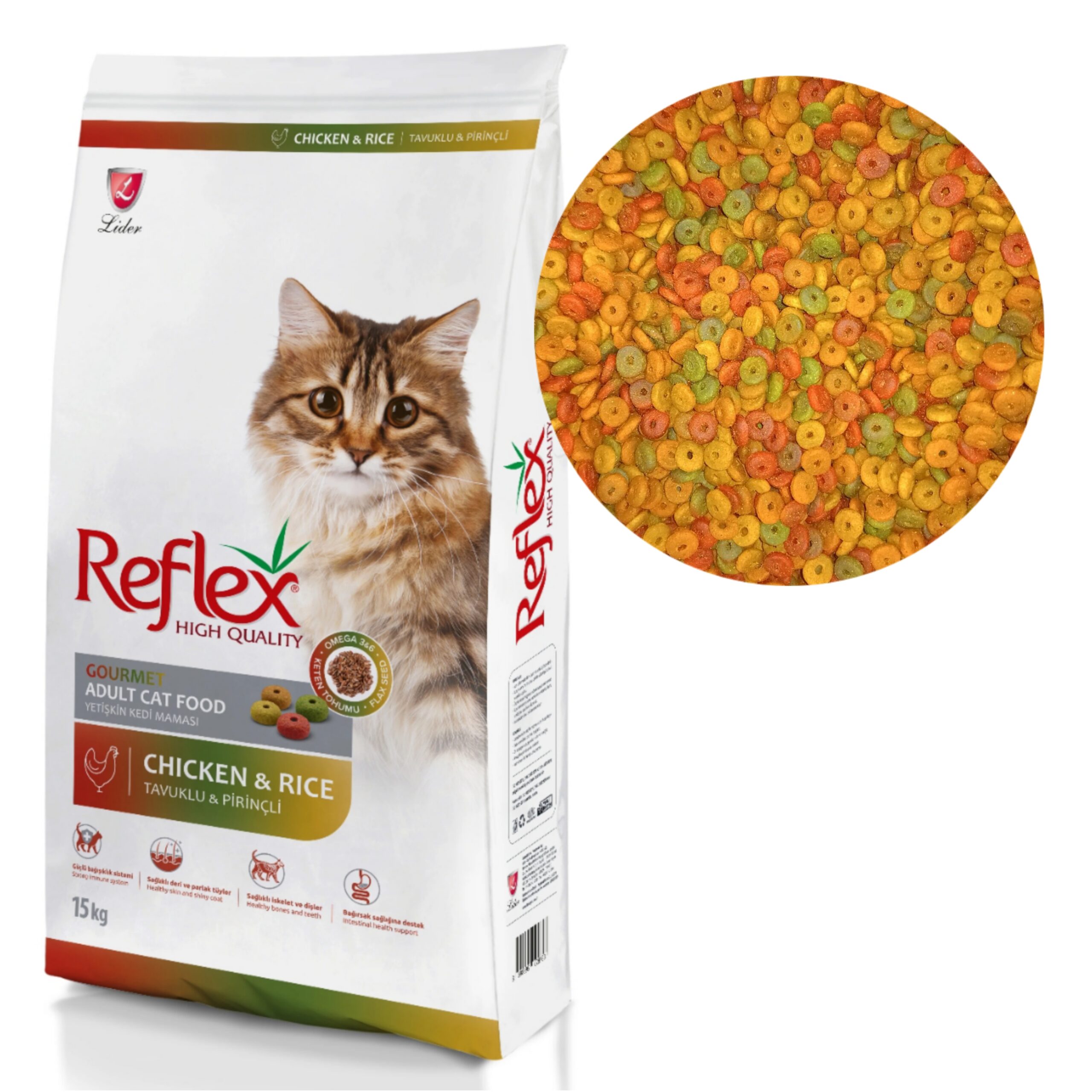 غذای خشک گربه بالغ با طعم مرغ و برنج رفلکس Reflex Multi Color Chicken And Rice وزن 1 کیلویی فله