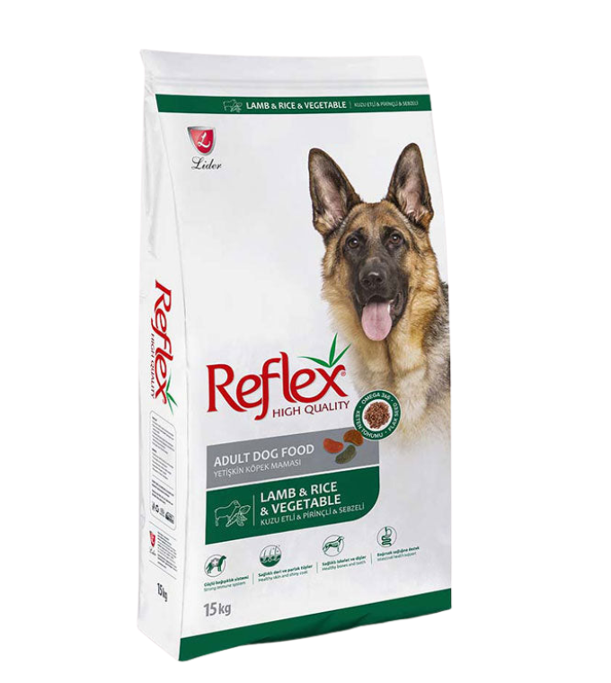 غذای خشک سگ بالغ با طعم بره و برنج و سبزیجات رفلکس Reflex Adult Dogs lamb & Rice With Vegetables وزن 15 کیلوگرم